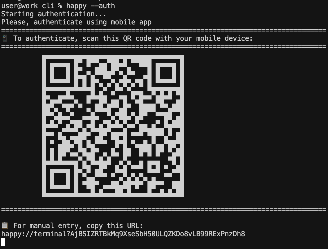 Screenshot del terminale che mostra il QR code più codice segreto per inserimento manuale